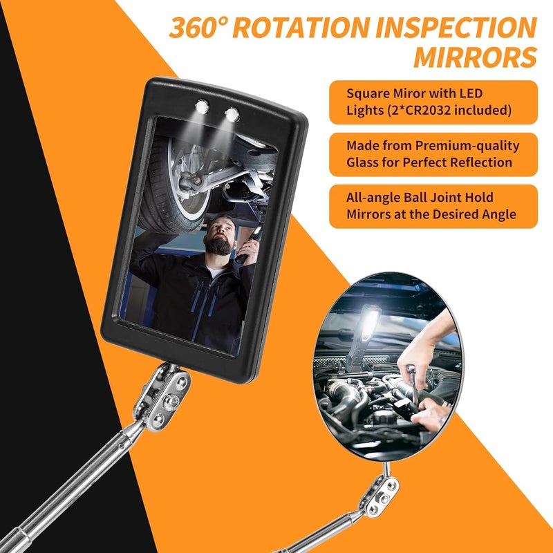 HARDK Lighted Inspection Mirror & Magnetic Pickup Tool Set of 5 - Telescoping Handle,360 Swivel for Extra Viewing,Pickup Tool Meet the Needs of Various Occasions,Useful for Mechanic,Automotive,Gifts for men - Image 2